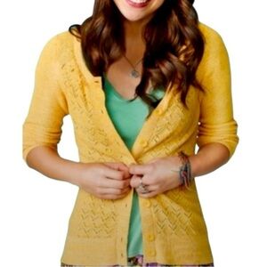 Anthropologie Sparrow Pointelle Perk
Button Cardigan Wool Cotton Blend